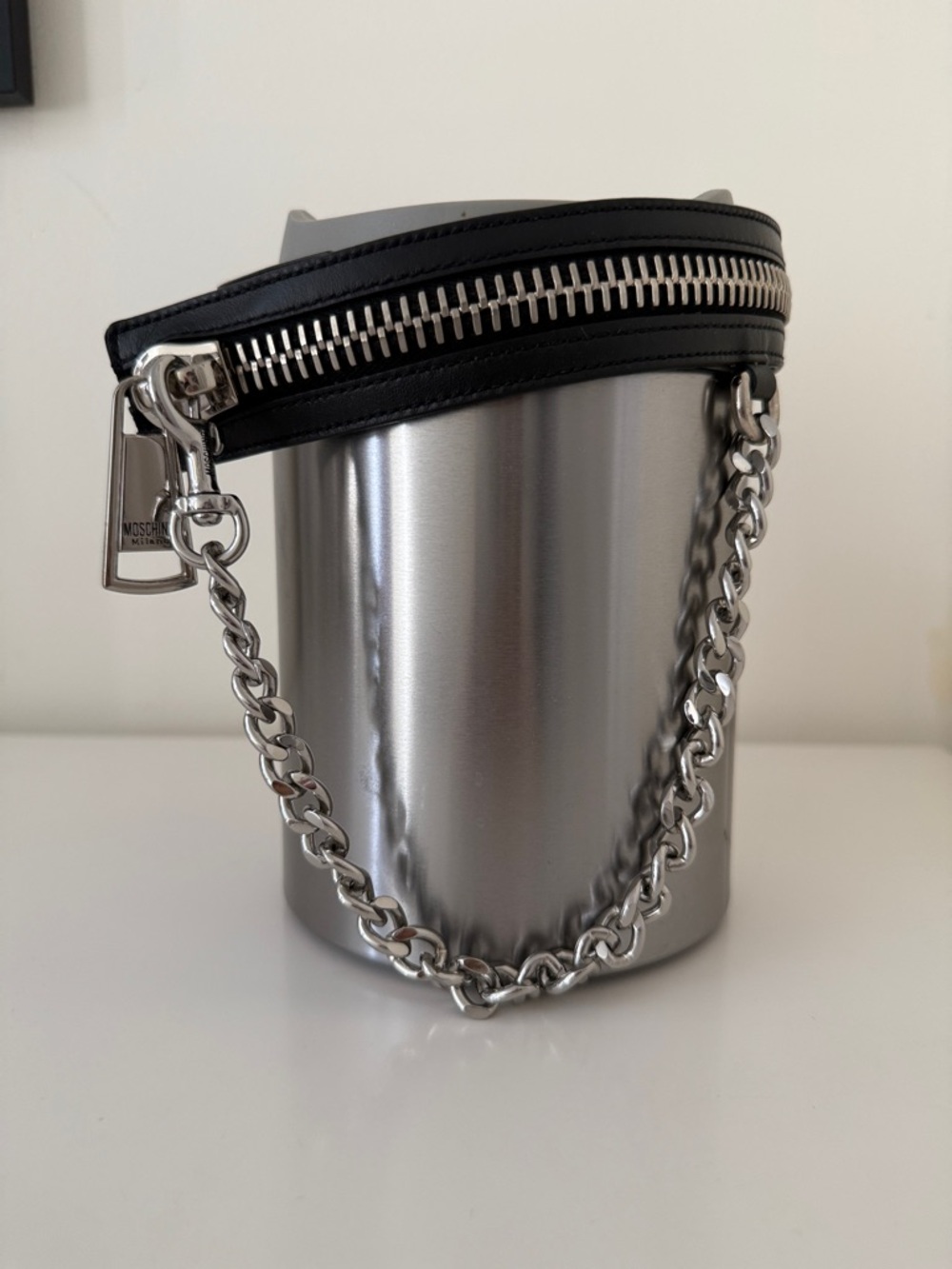 Moschino Chocker Necklace with Silver Zipper and Chain Details